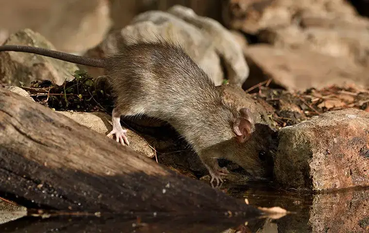 rat drinking water out of a stream